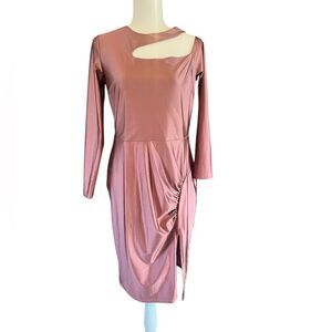 NWT Boston Proper Shoulder Cutout Dress Long Sleeve Mini Dress Slit Mauve Small